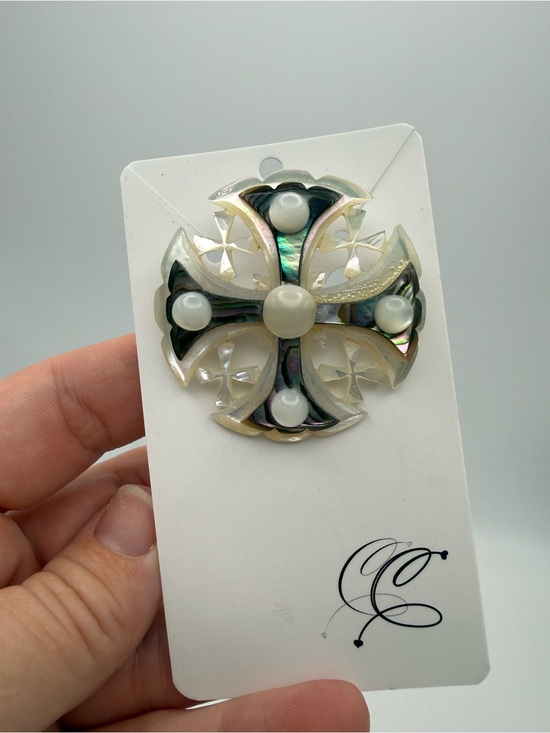 Jewelry - Vintage Jerusalem Mother of Pearl & Abalone Brooch | Hand carved Mid-century